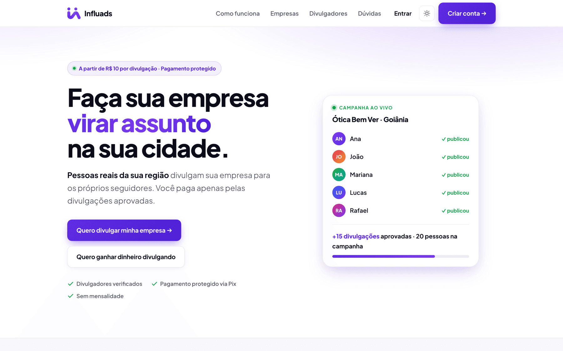 Tela do produto Influads